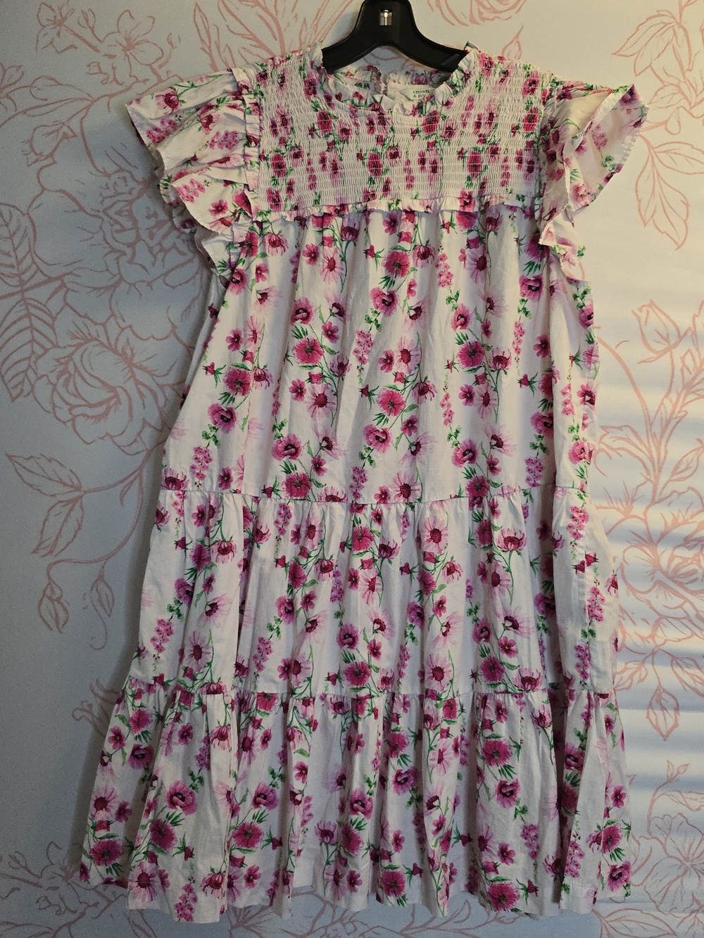 crown & ivy Pink Floral Smocked Neck Flutter Mini Dress - Picture 2 of 5